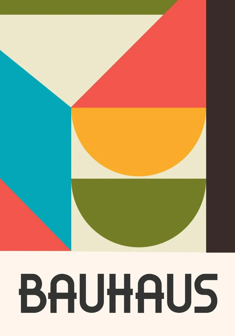 Bauhaus Color Block Geometric Mid-Century Abstract Print (imprimé abstrait géométrique du milieu du siècle) hahnemühle de Grungeo