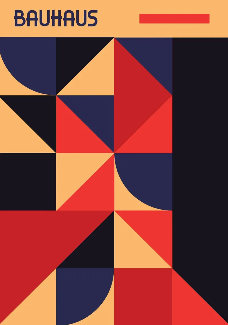 Bauhaus Geometric Shapes Navy Red Abstract Art Print hahnemühle de Grungeo