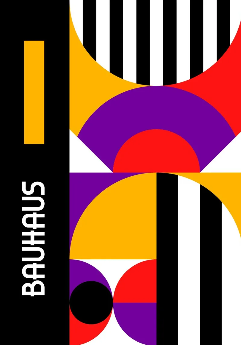 Bauhaus Bold Geometric Abstract | Purple Red Yellow Stripe P alluminio dibond da Grungeo
