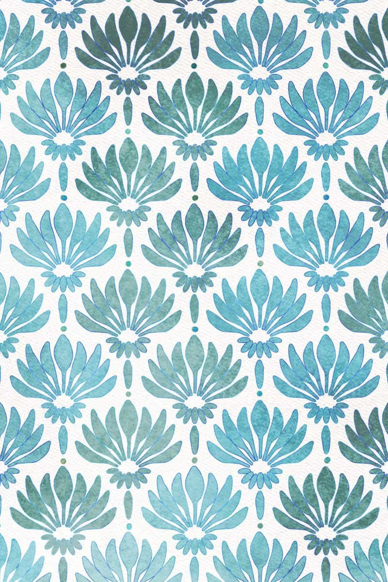 Lilies pattern, modern in blue and turquoise canvas by CalliLetters