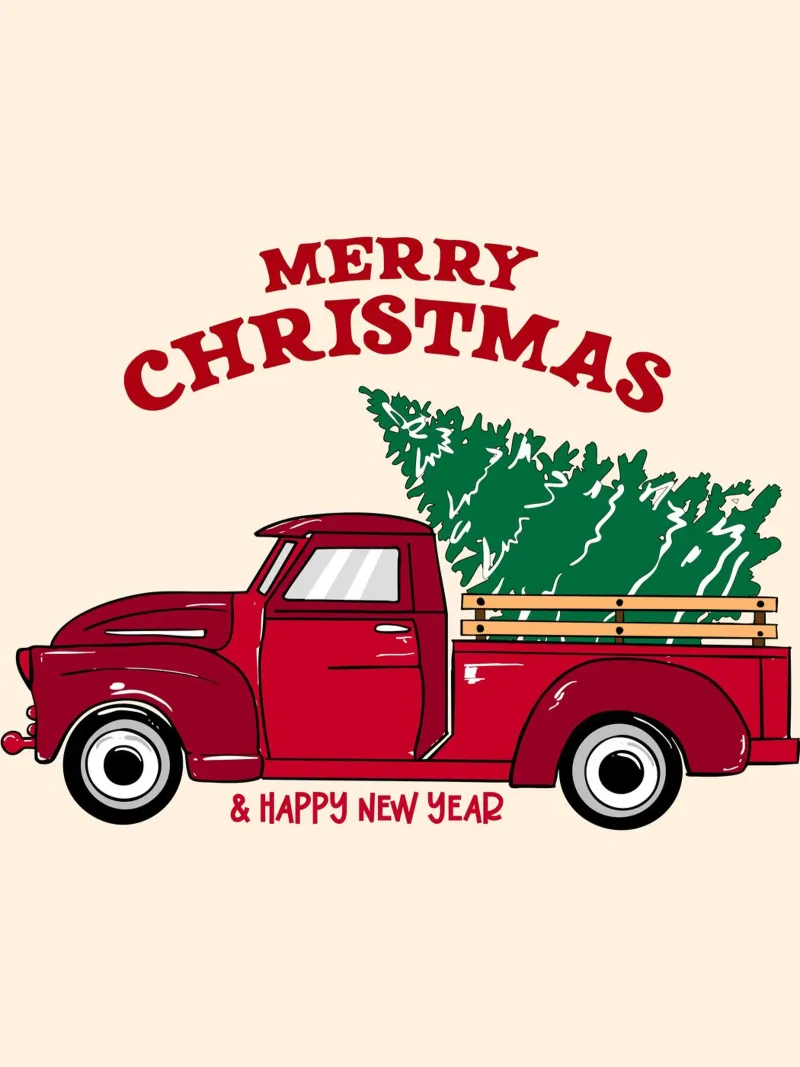 Buon Natale Camion rosso con albero Illustrazione d'epoca carta hahnemühle da EDMPROJECT