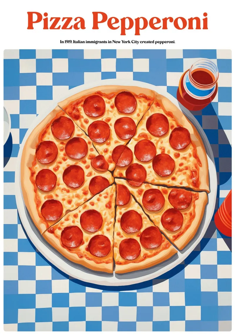 Boho Poster Club 3 Pizza Pepperoni poster con telaio in legno da Boho Print Collection