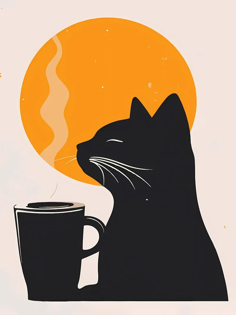 Gatto nero con tazza di caffè plexiglass da Locquinn Fuller