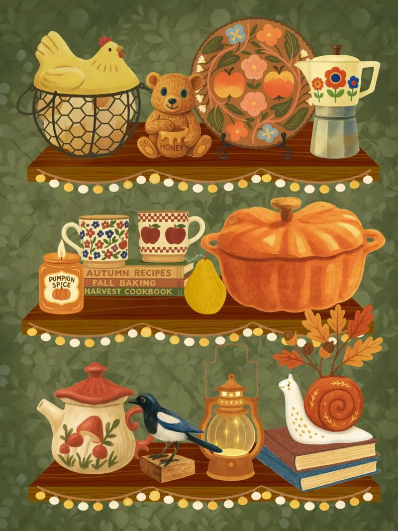 Storia di scaffali d'autunno poster da Taika Tori Art