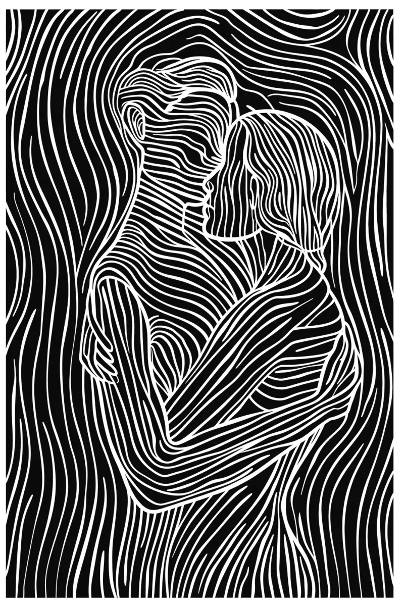 Loving couple | Line art canvas by Autofocus