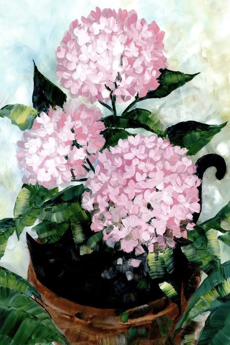 Potted pink hydrangeas poster da blursbyai