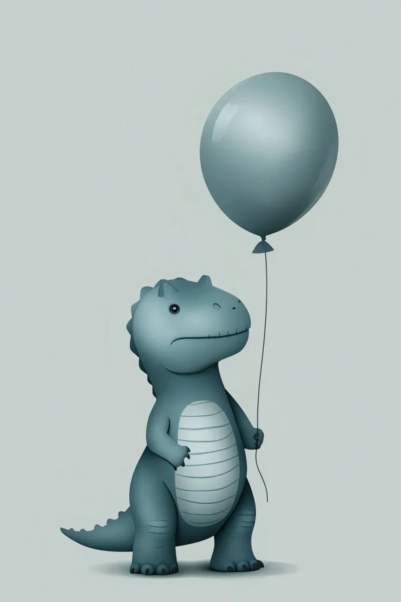 Dinosauro con in mano un palloncino pellicola backlit da DesignDoodle