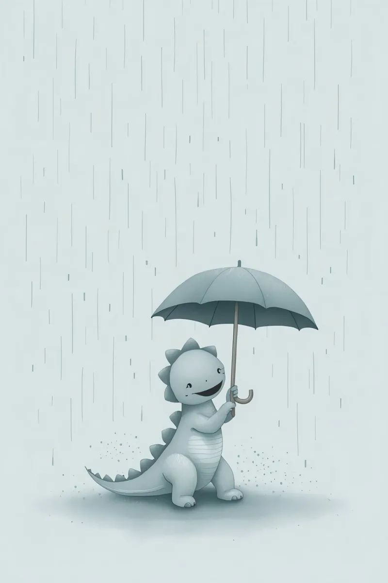 Dinosauro con ombrello sotto la pioggia carta hahnemühle da DesignDoodle
