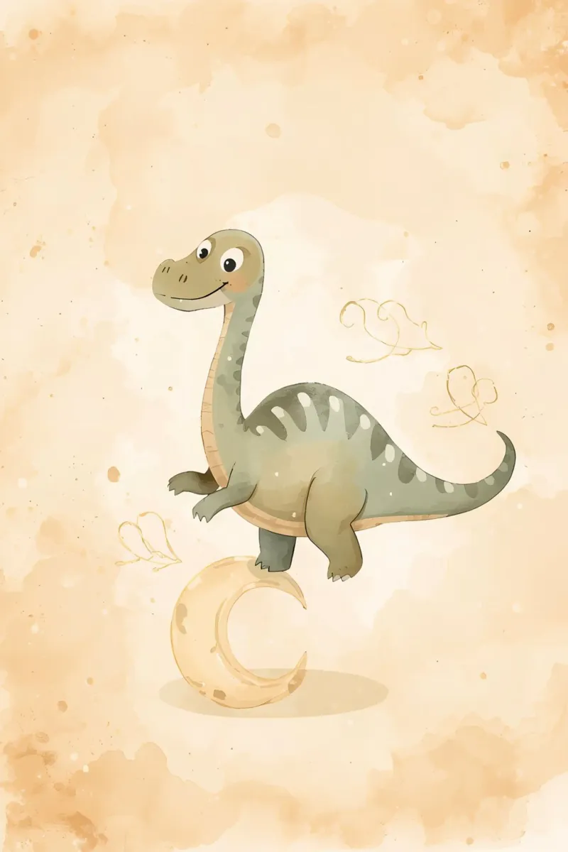 Dinosauro carino in equilibrio sulla mezzaluna pellicola backlit da DesignDoodle