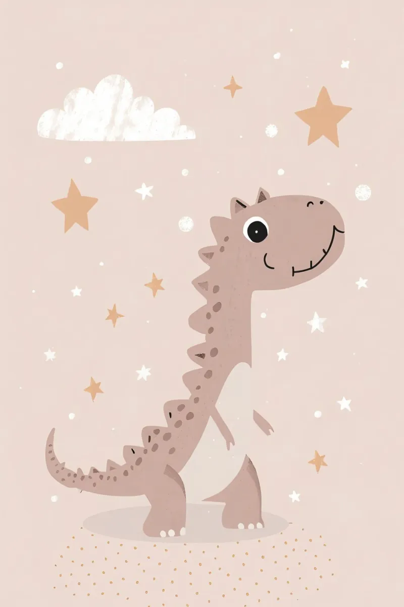 Dinosauro con stelle e nuvole carta hahnemühle da DesignDoodle