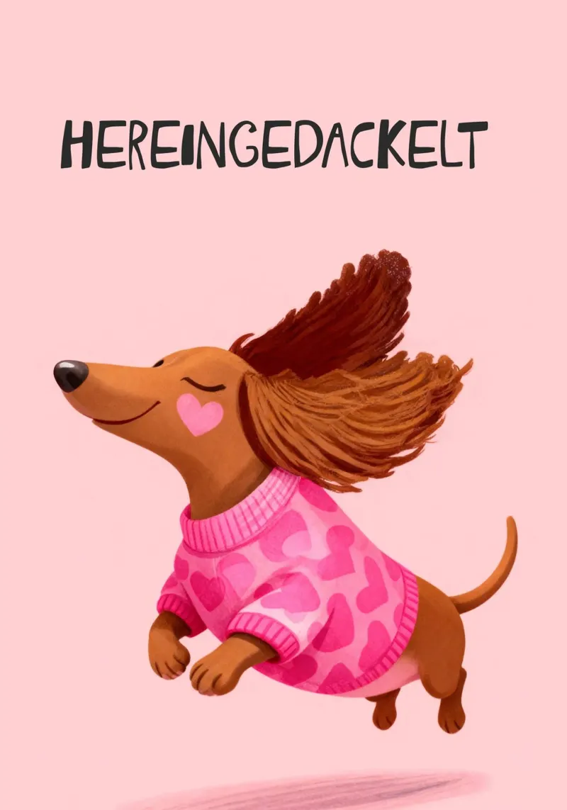 Hereingedackelt dachshund, Come in Home Art lámina retroiluminada de Attaboy Dsgn