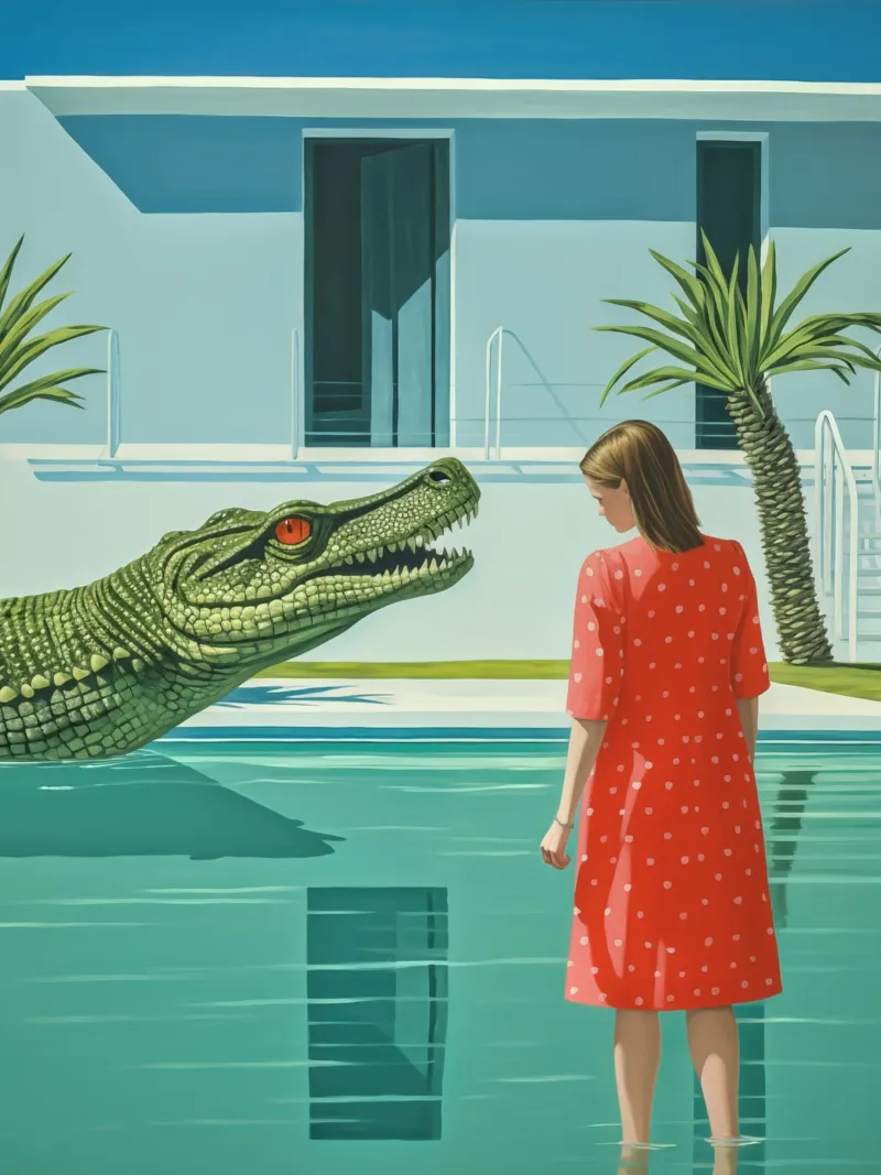 Das Krokodil am Pool Leinwand mit Schattenfugenrahmen von Autofocus