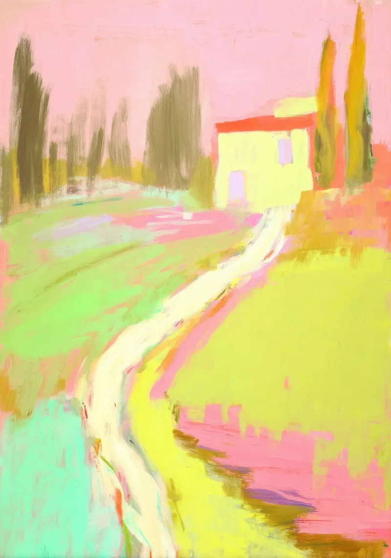 Casa impressionista in un paesaggio pellicola backlit da Bright Horizons
