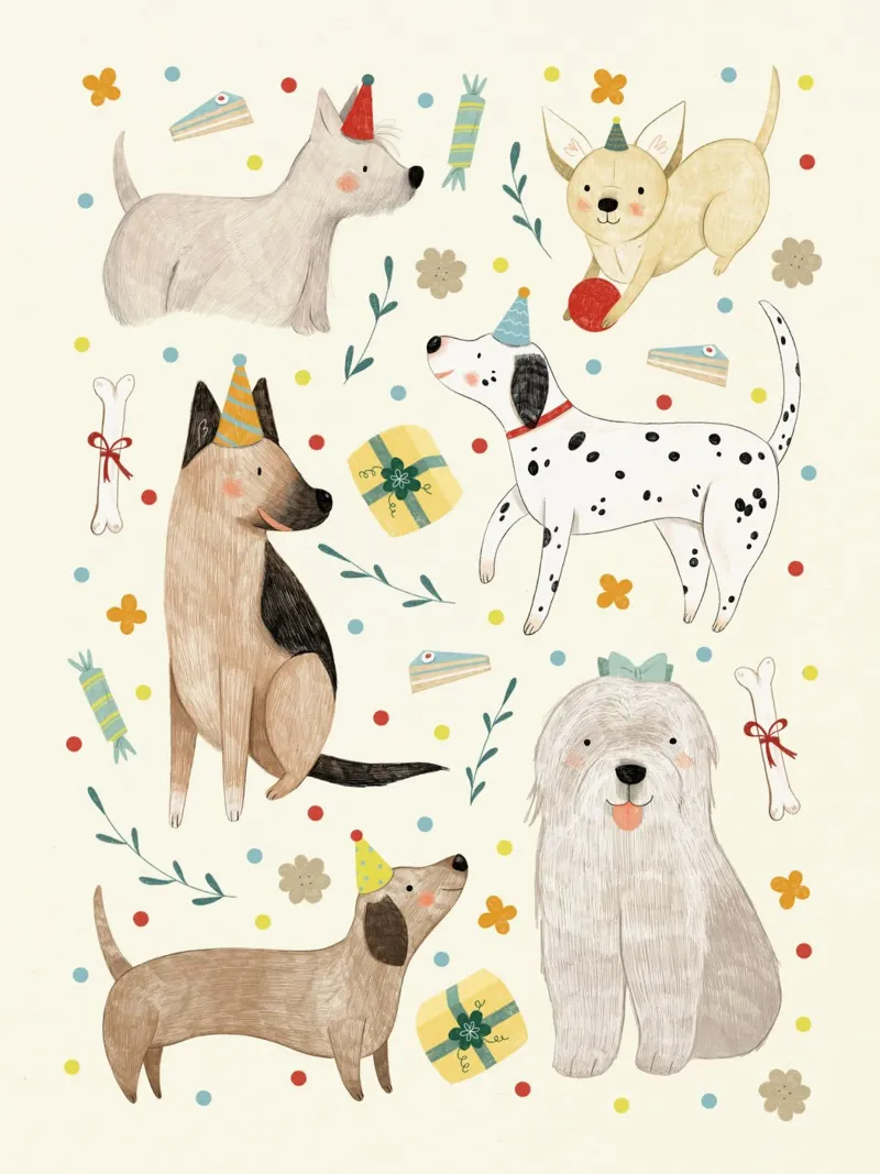 Judith Loske - Geburtstags Hunde poster con telaio in legno da The Artcircle