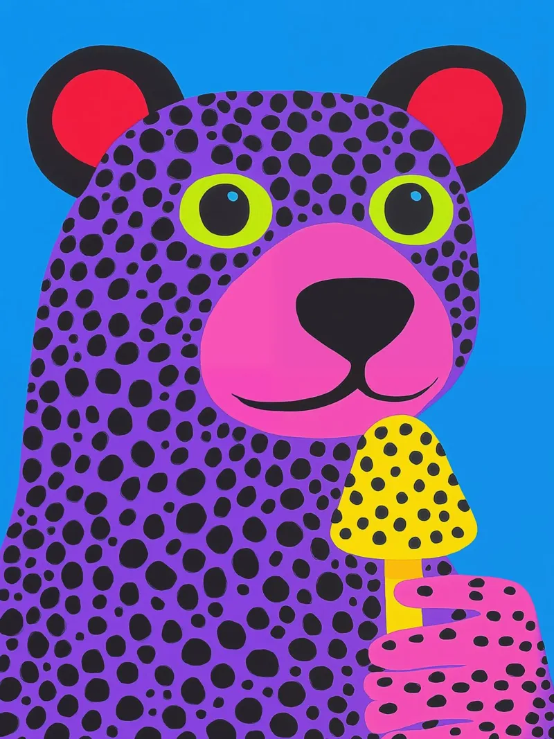 Psychedelic polar bear | Inspired by Kusama's dot patterns canvas with Floater frame by Autofocus