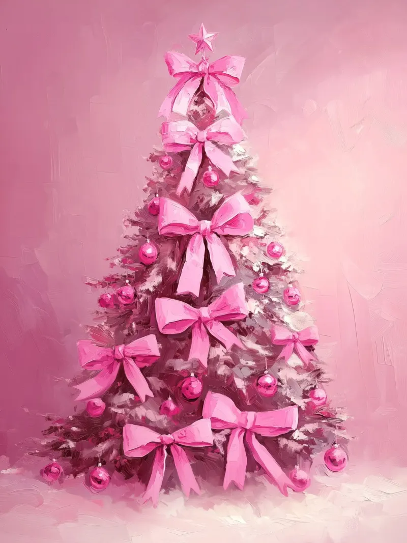 Albero di Natale rosa con fiocchi rosa Coquette Natale Y2K poster con telaio in plastica da Gentle Echoes Art