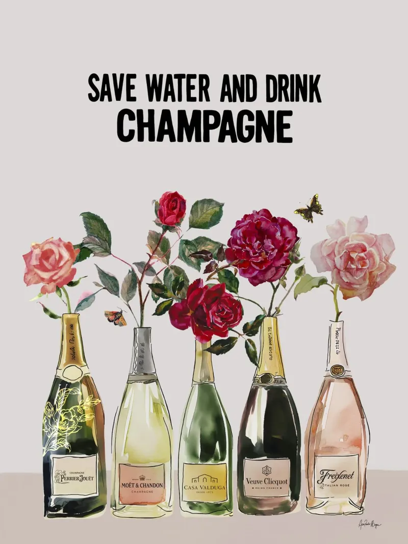 Save water and drink champagne canvas by Ana Paula Hoppe