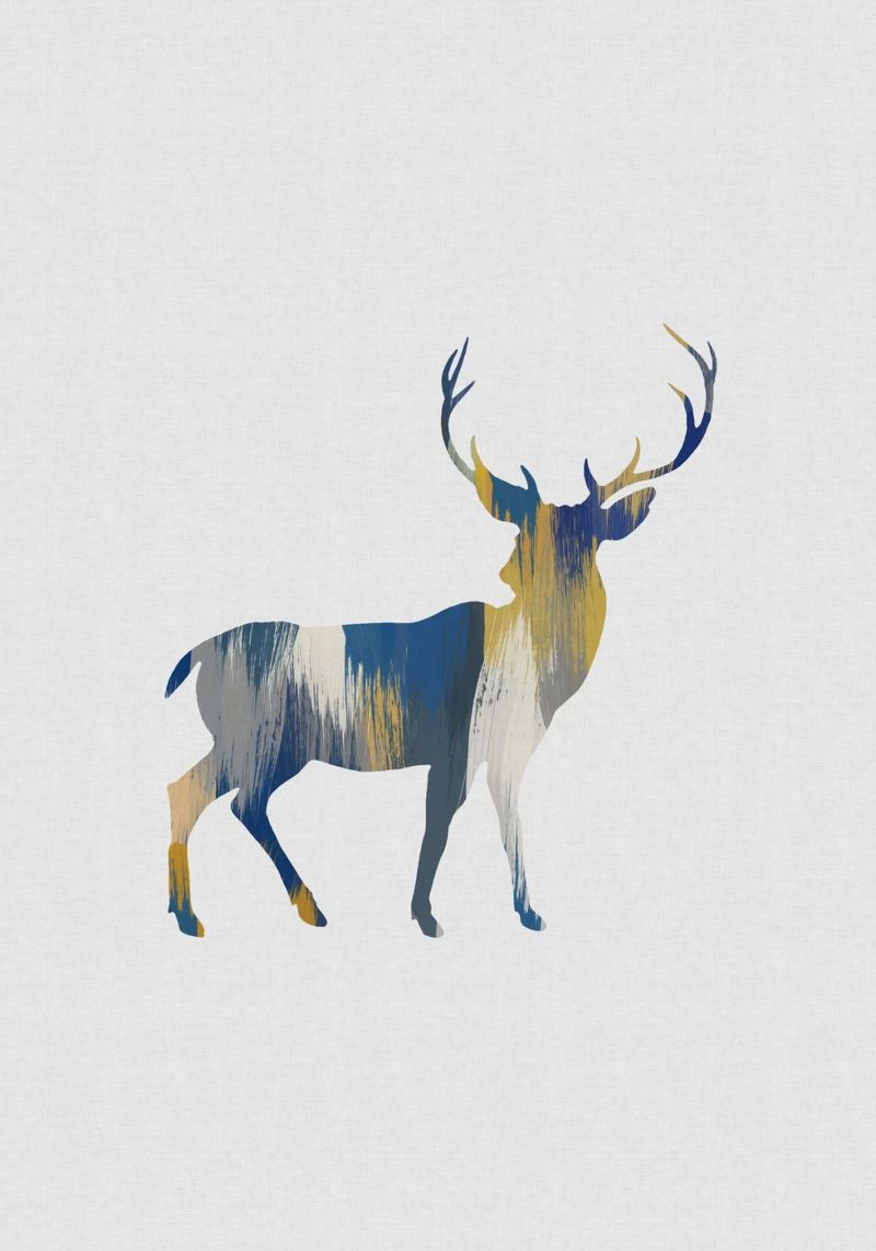 Blau & Gelber Hirsch Leinwand von Orara Studio