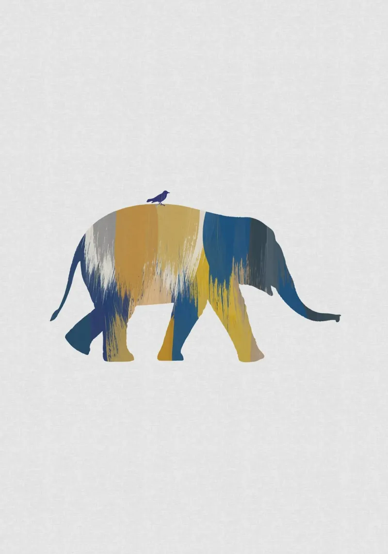 Eléphant bleu et jaune hahnemühle de Orara Studio
