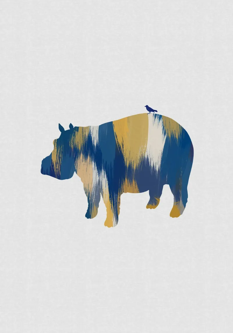 Hippopotame bleu et jaune hahnemühle de Orara Studio