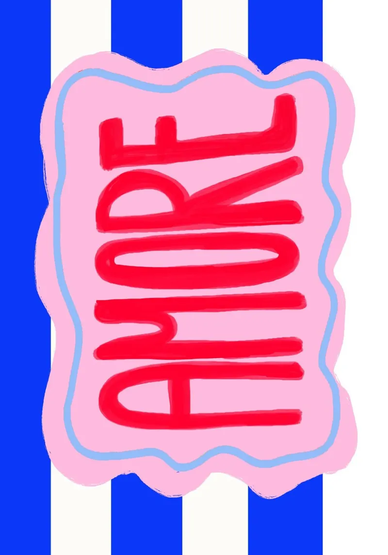 Amore stripes poster with wooden frame by Hej Ibiza by Ute Arnold