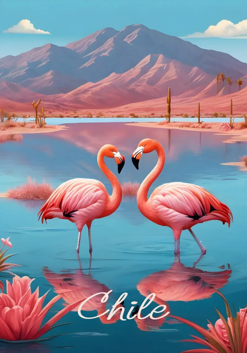Chile Flamingos Print metacrilato de Charnwood Prints