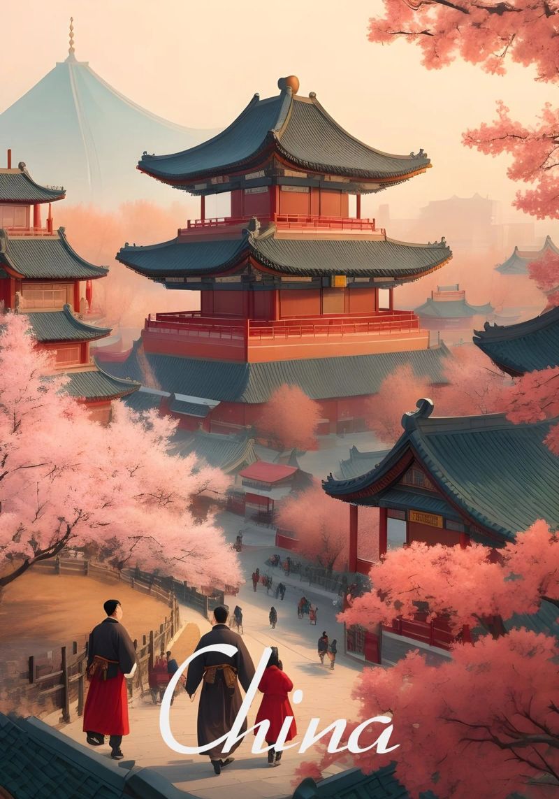 Traditioneller chinesischer Tempel Poster von Charnwood Prints