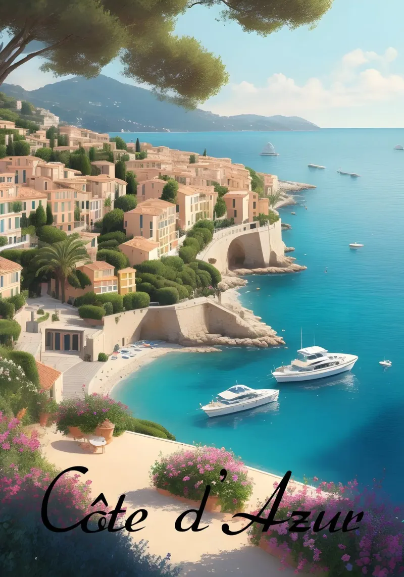 Cote d Azur French Riviera Scene tela con Cornice a cassetta da Charnwood Prints