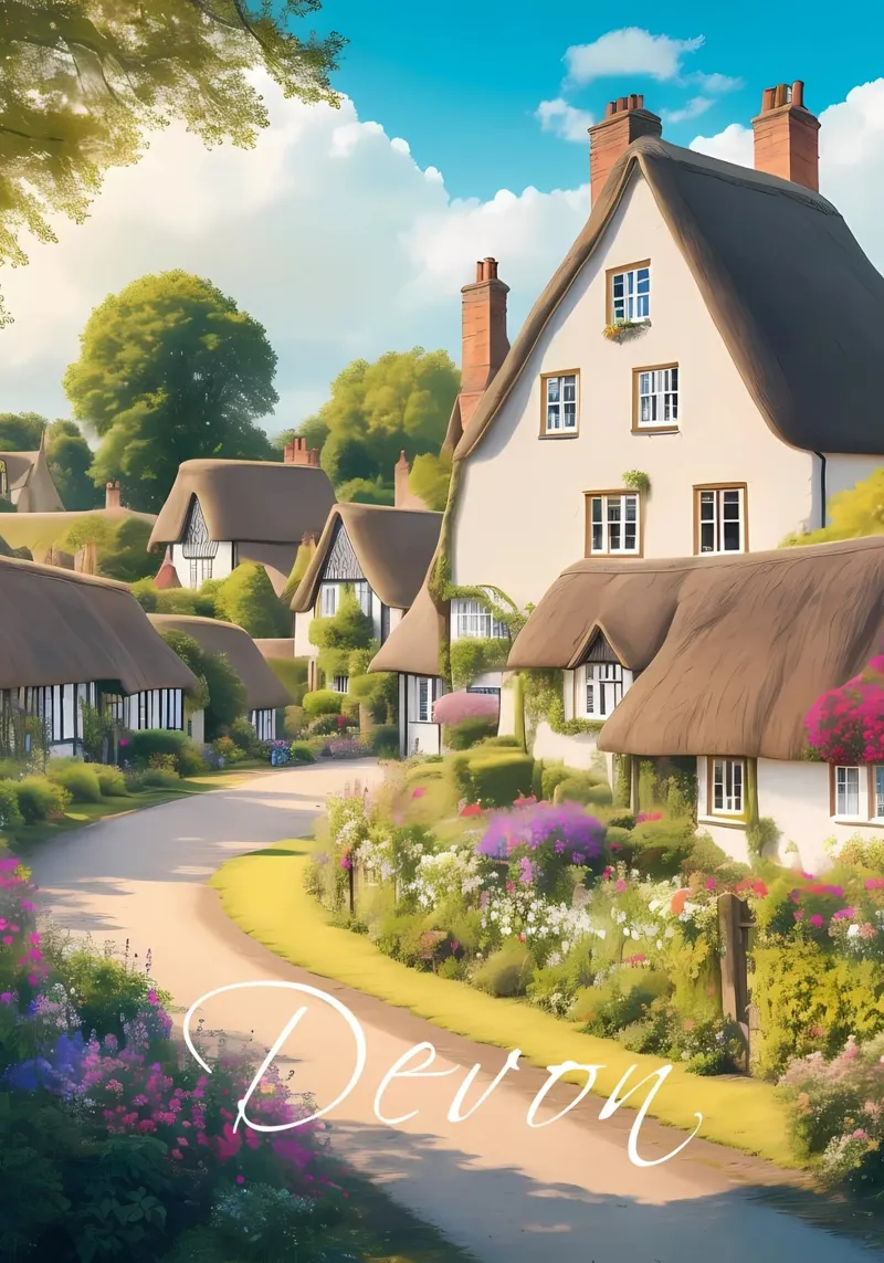 Devon Scene poster con telaio in legno da Charnwood Prints