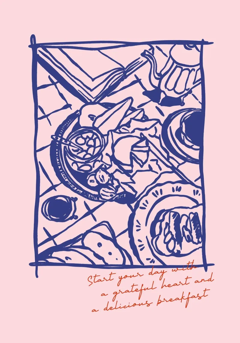 Boho Food 12 Breakfast poster con telaio in legno da Boho Print Collection