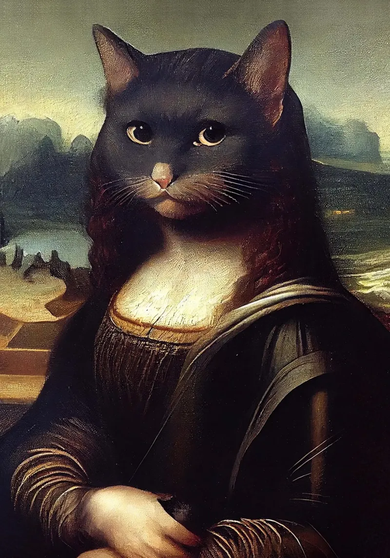 Meowlisa poster con telaio in legno da Dikhotomy