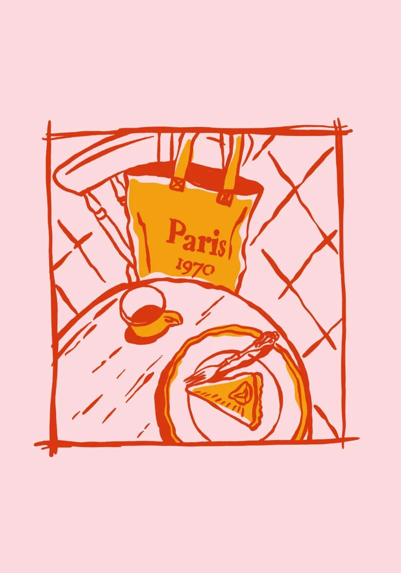 Boho Food 17 Paris 1970 poster con telaio in alluminio da Boho Print Collection