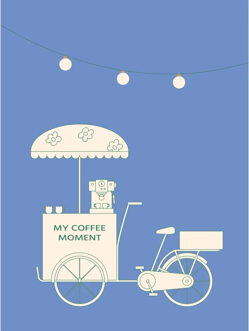 Caffè in bicicletta di notte poster con telaio in plastica da janamossmann