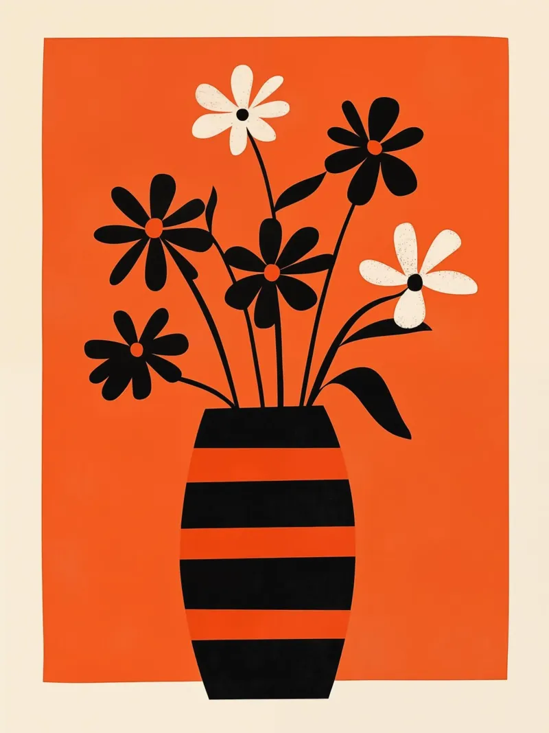 Nature morte aux fleurs rouges et aux rayures poster avec cadre en aluminium de Autofocus
