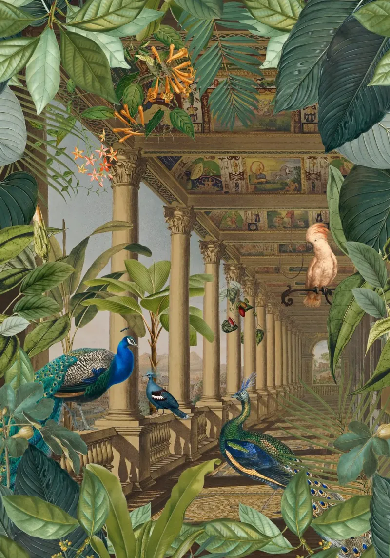 Luogo perduto Palazzo della giungla Regno dei pavoni poster da Andrea Haase Vintage World