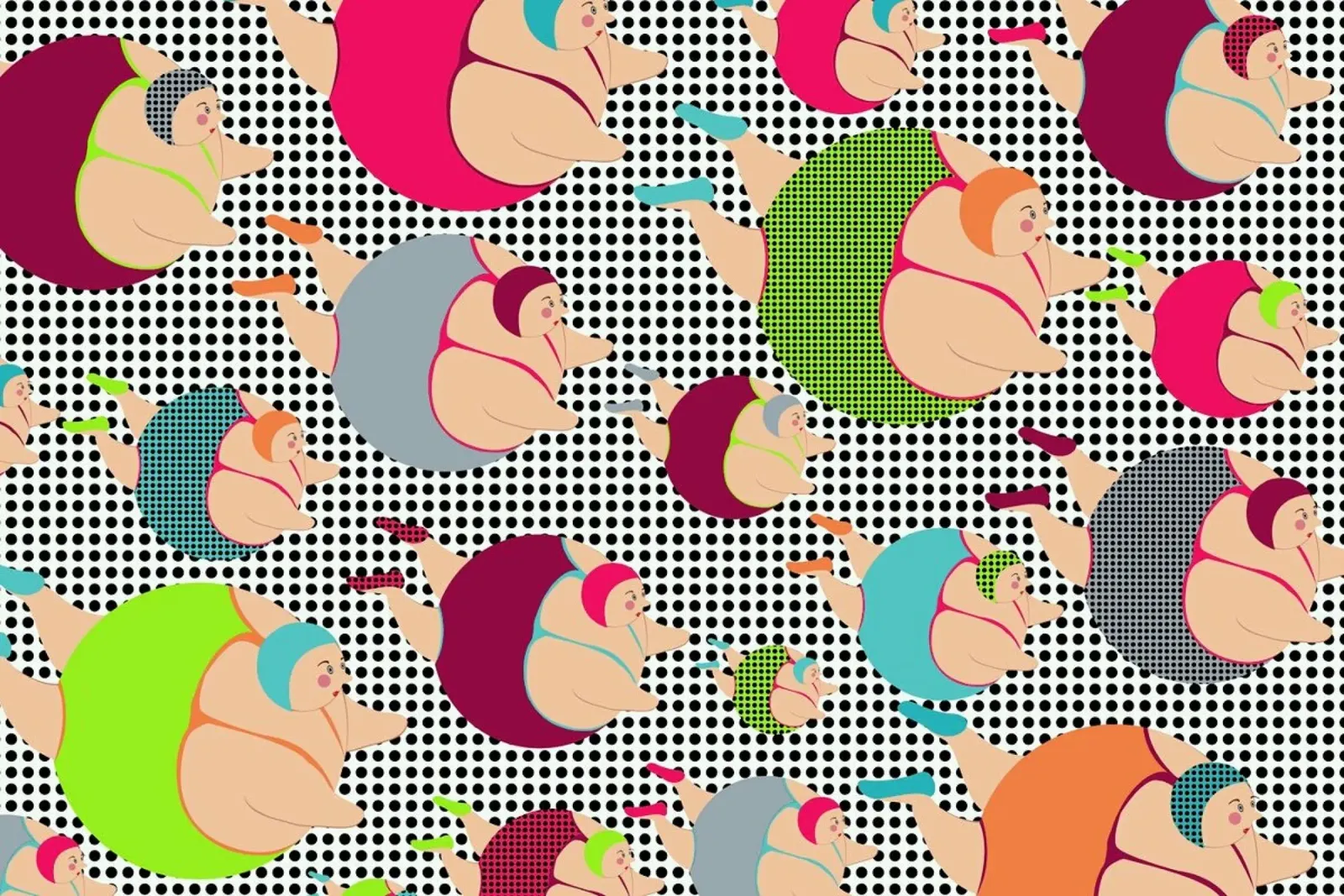 Spotty Swimmers (SSWIM) poster con telaio in alluminio da Maria Kritzas