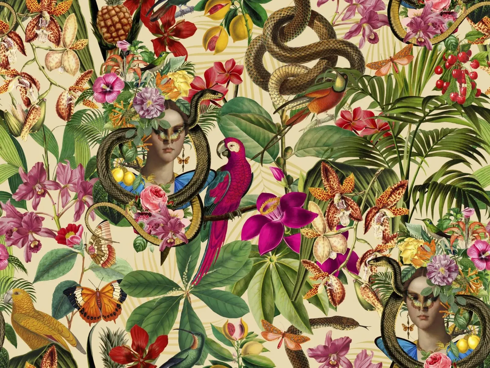 Principessa serpente della giungla tropicale poster con telaio in legno da Andrea Haase Vintage World