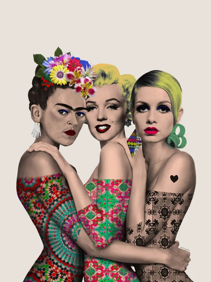 Kahlo, Monroe e Twiggy poster con telaio in legno da Ana Paula Hoppe
