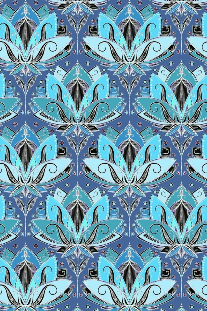 Art Deco Teal Lotus Pattern pellicola backlit da Micklyn Le Feuvre
