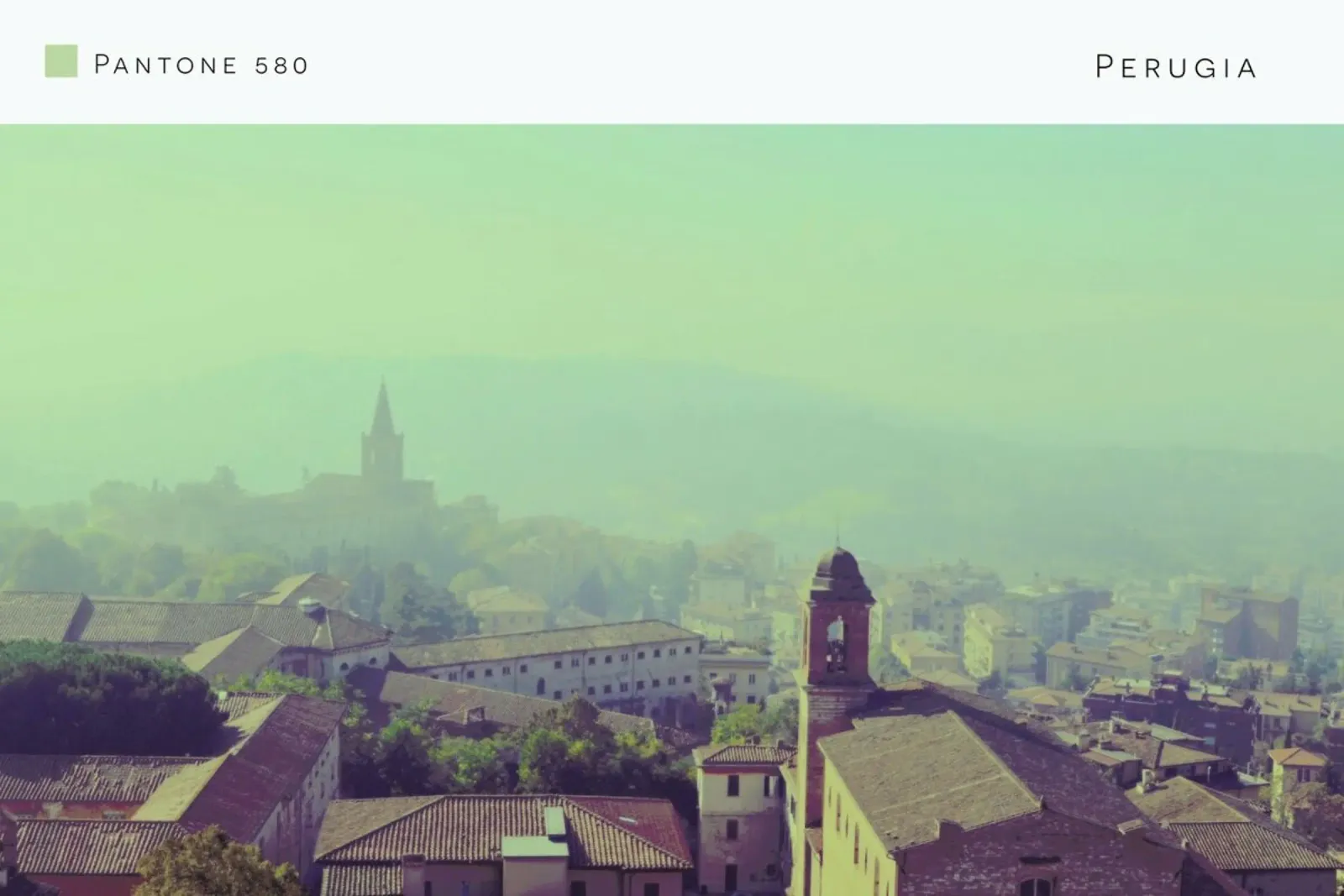 Perugia Pantone 580 poster con telaio in alluminio da In Full Color