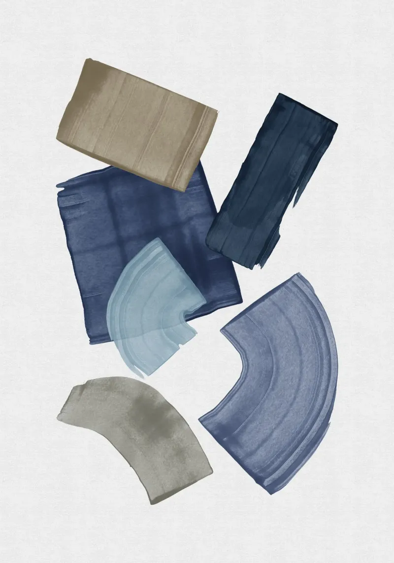 Blaue und braune Farbblöcke Leinwand mit Schattenfugenrahmen von Orara Studio