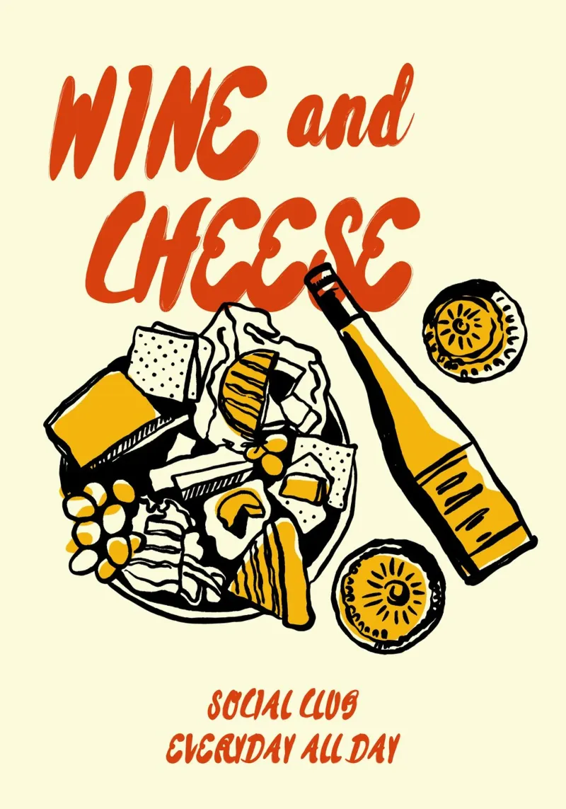 Boho Food 20 Wine and Cheese pellicola backlit da Boho Print Collection