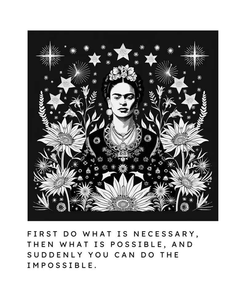 Frida Kahlo "Vibrant Strength" poster con telaio in plastica da Fantasias Florales