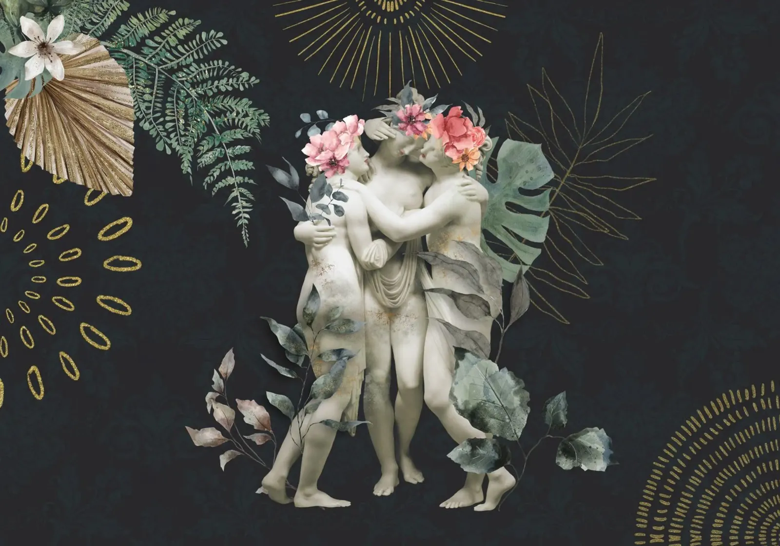 Omaggio all'amicizia femminile Graceful Trio poster con telaio in plastica da Andrea Haase Vintage World