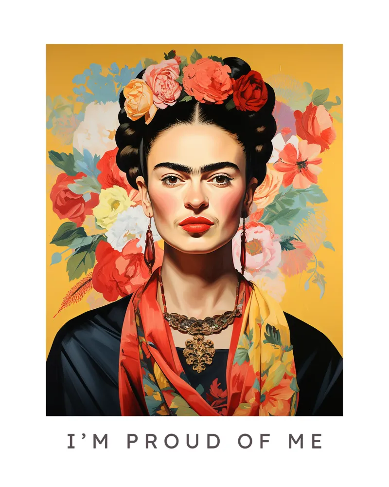Frida Kahlo "Bold and Unbreakable" poster with aluminum frame by Fantasias Florales