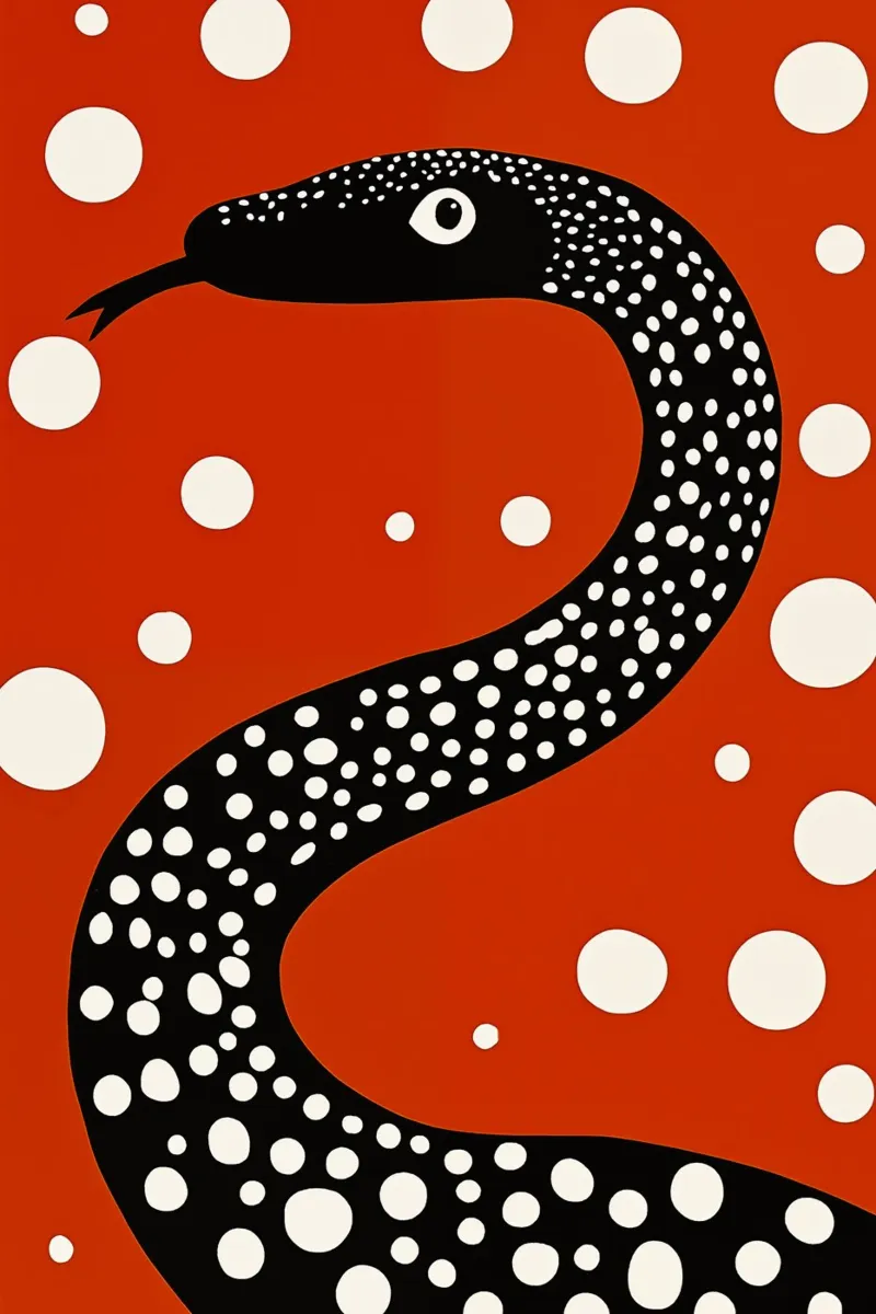 Serpente a punti bianchi e neri su rosso pellicola backlit da Autofocus