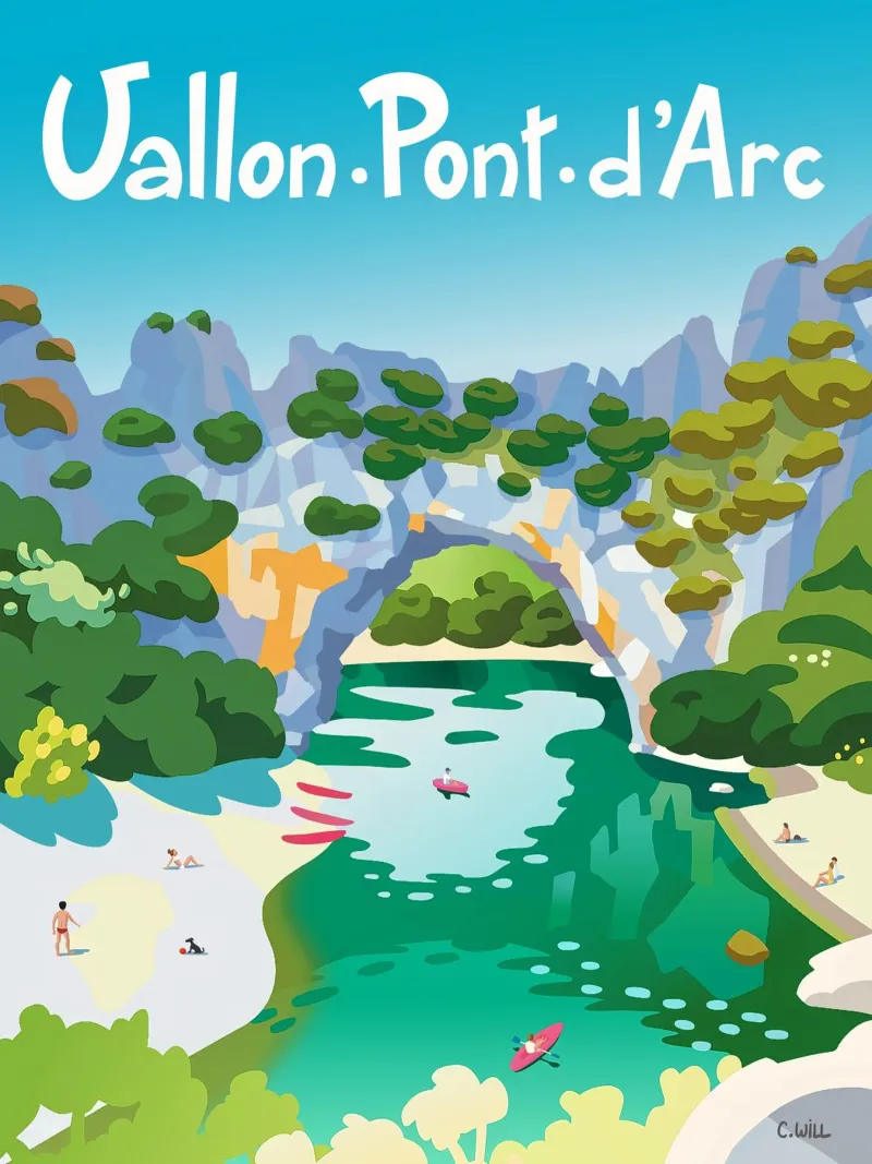 Vallon-Pont-d'Arc poster con telaio in legno da C.WILL