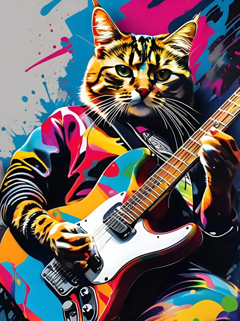 Il gatto suona la chitarra poster con telaio in plastica da MakArena
