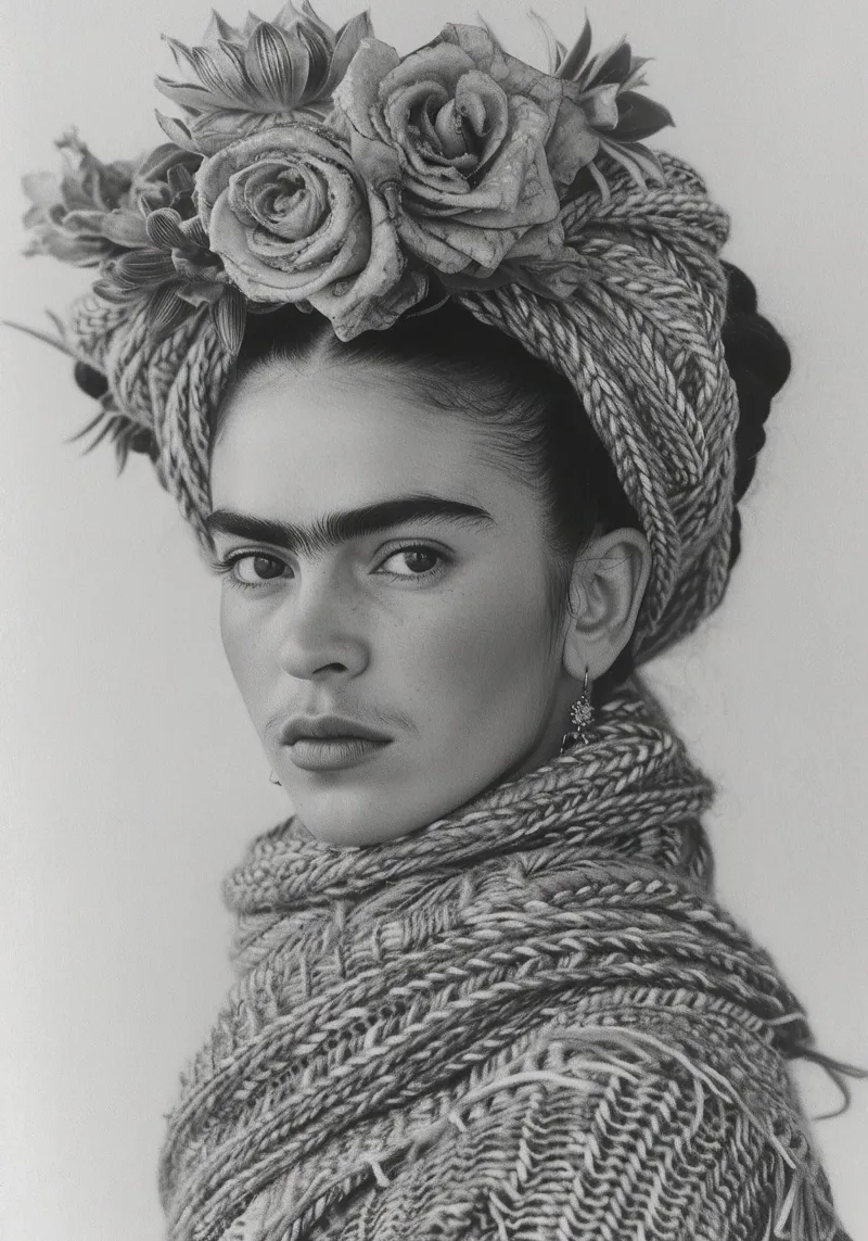 Frida Kahlo "Fierce Feminine Power" poster con telaio in plastica da Fantasias Florales