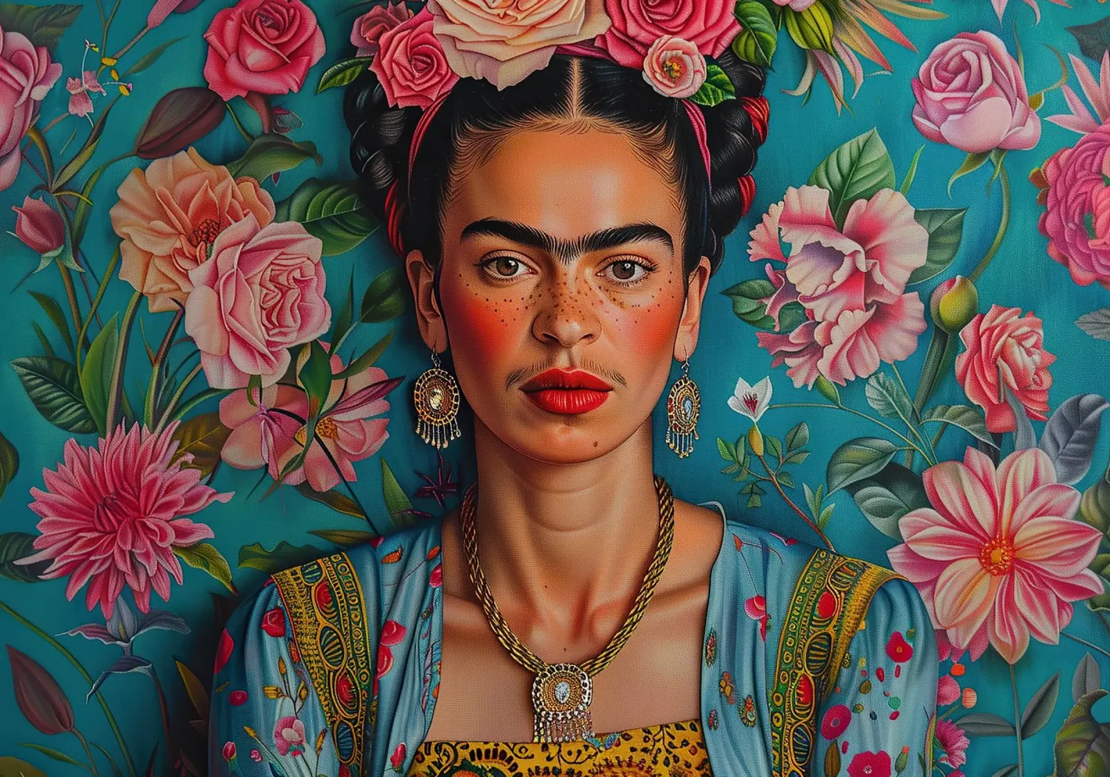 Frida Kahlo "Pain and Passion in Color" pellicola backlit da Fantasias Florales
